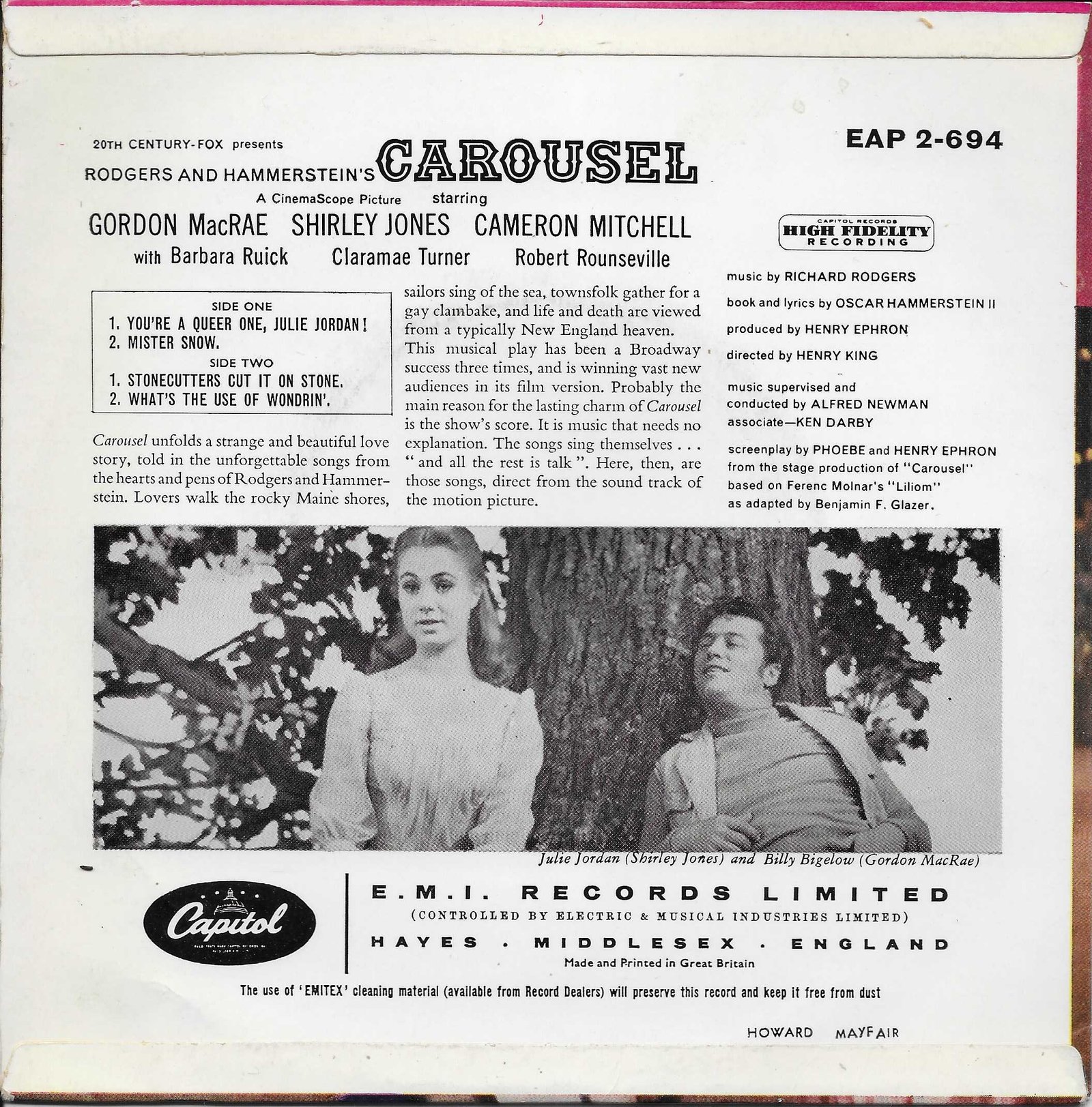 EAP 2-694 Carousel 2 Rodgers / Hammerstein II from ITV, Channel 4 and Channel 5 library Back cover of EAP 2-694